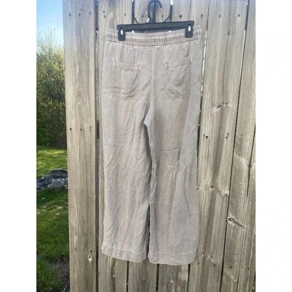 Tencel Lyocell Wide‎ Leg Drawstring Pants Taupe Grey Relaxed Trousers Womens